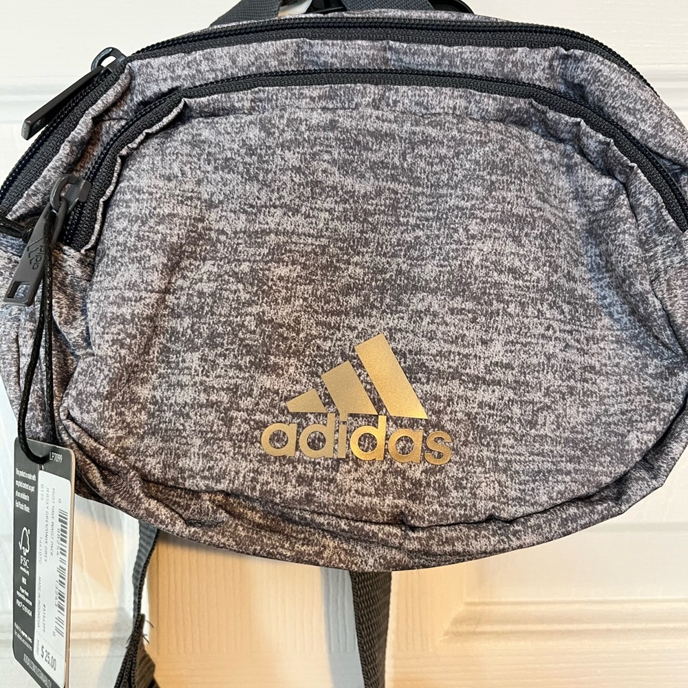 adidas gray heathered crossbody bag with gold logo